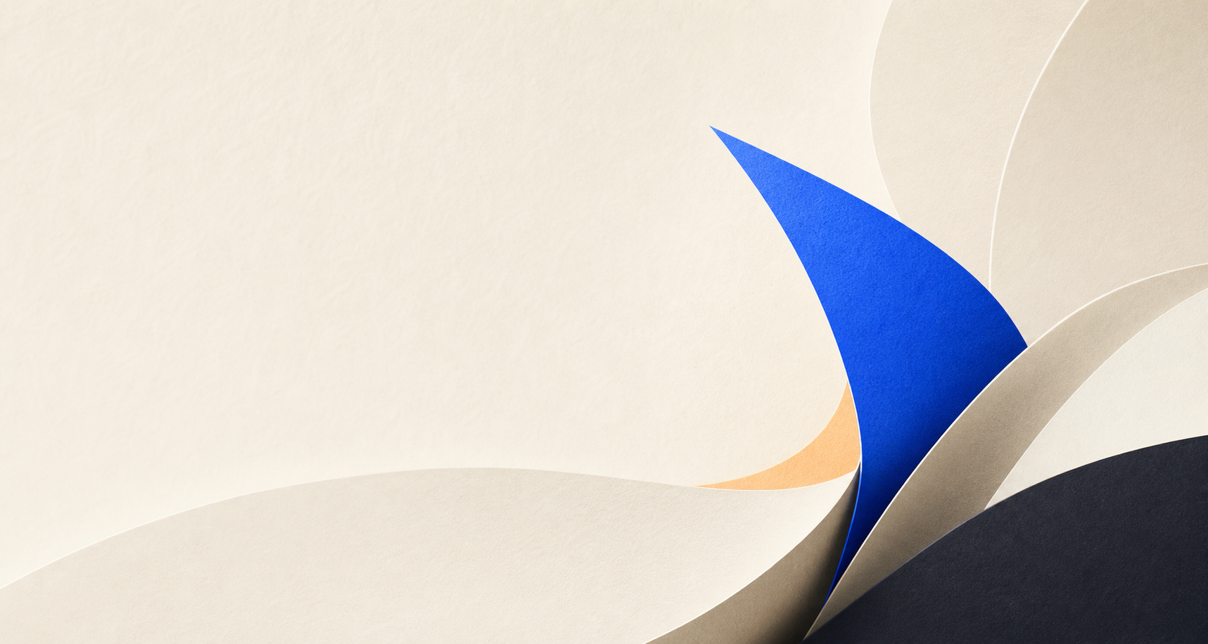 Abstract ivory paper forms with a cobalt blue spark for One Clever Thing